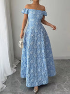 Blue Maxi Dress with Off Shoulder Neckline